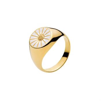 Lund Copenhagen Marguerit 925 sterling sølv Fingerring 24 kt forgyldt med hvid emalje, model 907211-M
